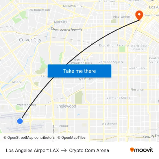 Los Angeles Airport LAX to Crypto.Com Arena map
