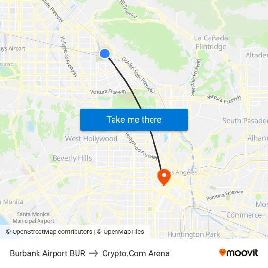 Burbank Airport BUR to Crypto.Com Arena map