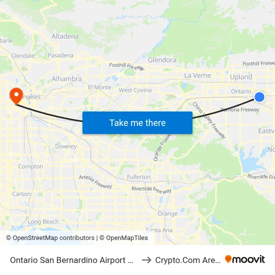 Ontario San Bernardino Airport ONT to Crypto.Com Arena map