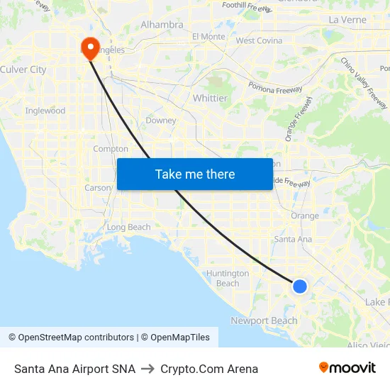 Santa Ana Airport SNA to Crypto.Com Arena map