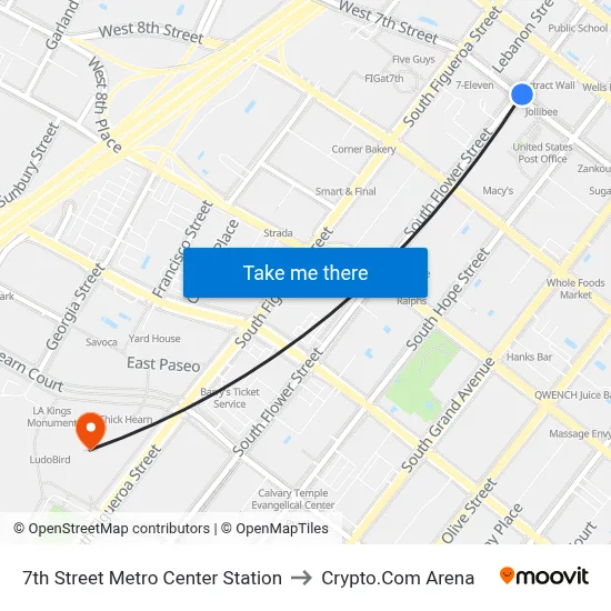 7th Street Metro Center Station to Crypto.Com Arena map