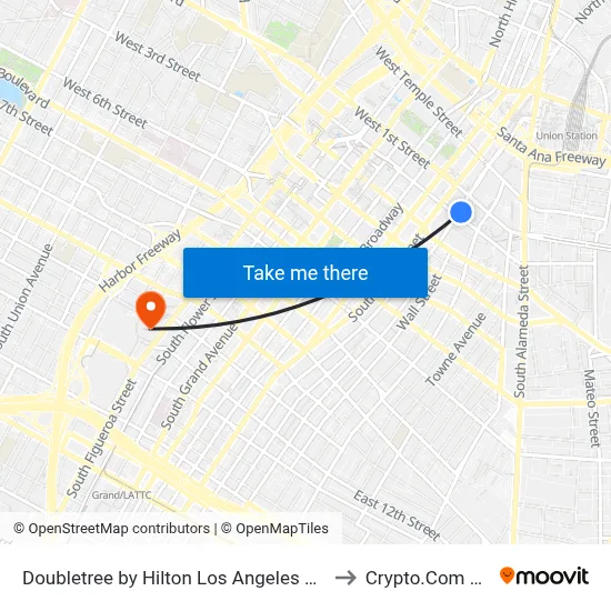 Doubletree by Hilton Los Angeles Downtown to Crypto.Com Arena map