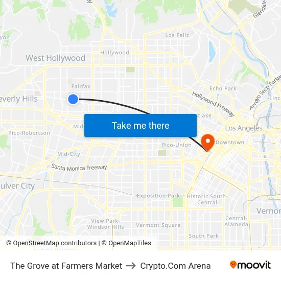 The Grove at Farmers Market to Crypto.Com Arena map