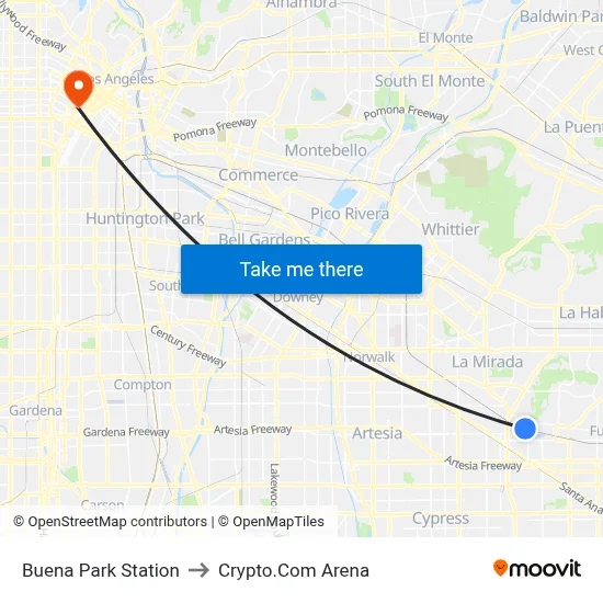 Buena Park Station to Crypto.Com Arena map
