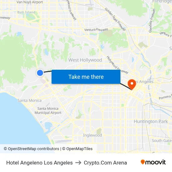 Hotel Angeleno Los Angeles to Crypto.Com Arena map