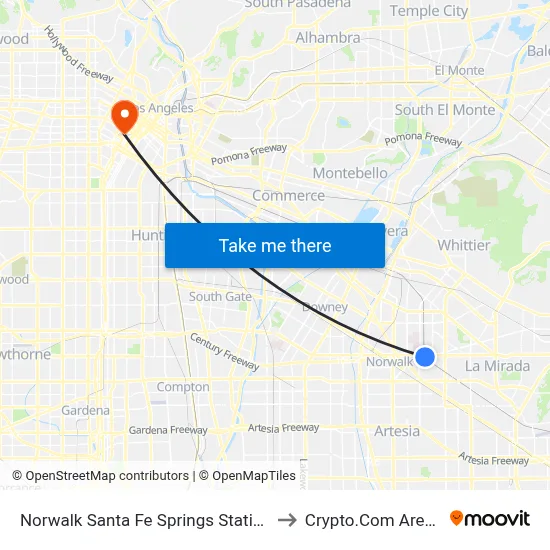 Norwalk Santa Fe Springs Station to Crypto.Com Arena map