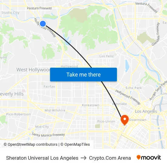 Sheraton Universal Los Angeles to Crypto.Com Arena map