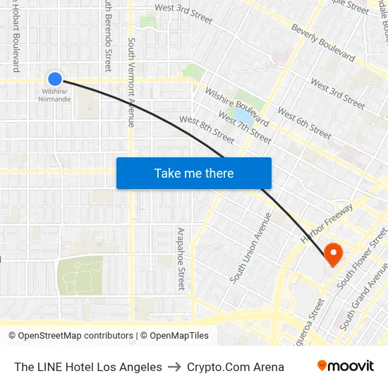 The LINE Hotel Los Angeles to Crypto.Com Arena map