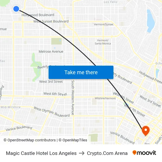 Magic Castle Hotel Los Angeles to Crypto.Com Arena map