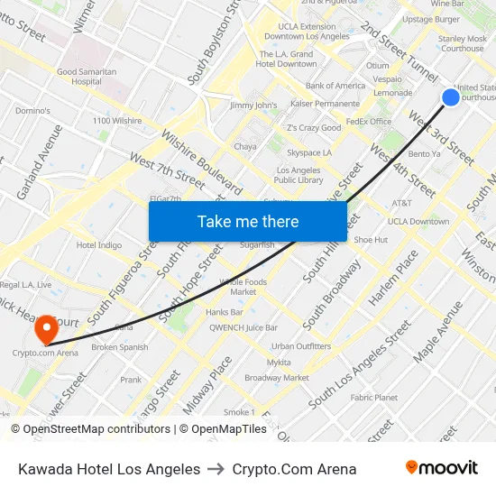 Kawada Hotel Los Angeles to Crypto.Com Arena map
