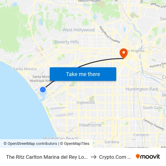 The Ritz Carlton Marina del Rey Los Angeles to Crypto.Com Arena map