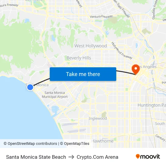 Santa Monica State Beach to Crypto.Com Arena map