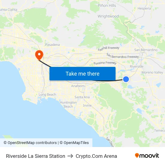 Riverside La Sierra Station to Crypto.Com Arena map