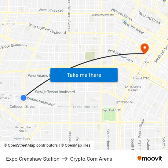 Expo Crenshaw Station to Crypto.Com Arena map