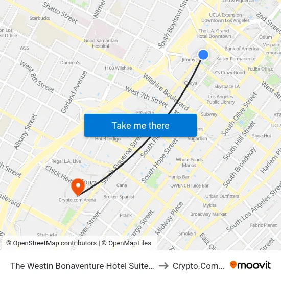 The Westin Bonaventure Hotel Suites Los Angeles to Crypto.Com Arena map