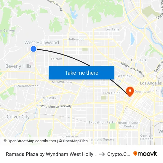 Ramada Plaza by Wyndham West Hollywood Hotel Suites Los Angeles to Crypto.Com Arena map