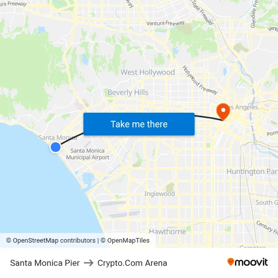 Santa Monica Pier to Crypto.Com Arena map