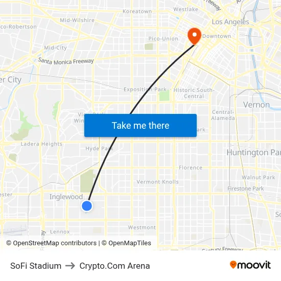 SoFi Stadium to Crypto.Com Arena map