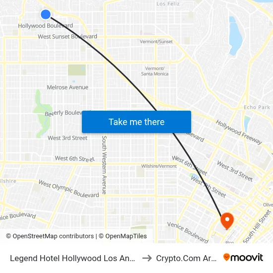 Legend Hotel Hollywood Los Angeles to Crypto.Com Arena map