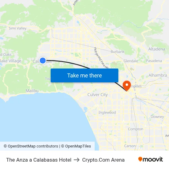 The Anza a Calabasas Hotel to Crypto.Com Arena map