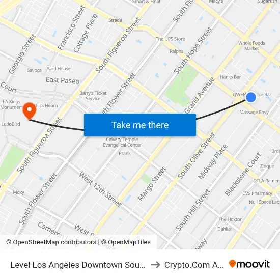 Level Los Angeles Downtown South Olive to Crypto.Com Arena map