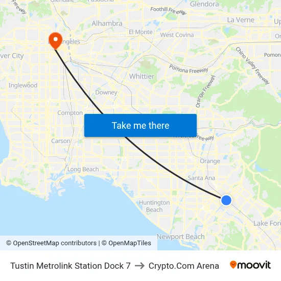 Tustin Metrolink Station Dock 7 to Crypto.Com Arena map