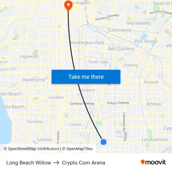 Long Beach Willow to Crypto.Com Arena map