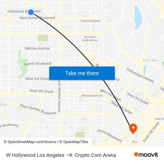 W Hollywood Los Angeles to Crypto.Com Arena map