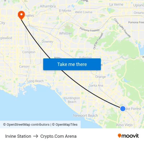 Irvine Station to Crypto.Com Arena map