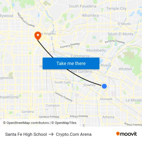 Santa Fe High School to Crypto.Com Arena map