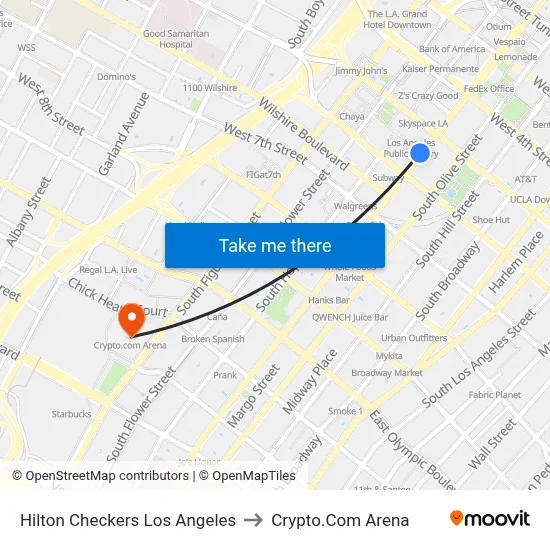 Hilton Checkers Los Angeles to Crypto.Com Arena map
