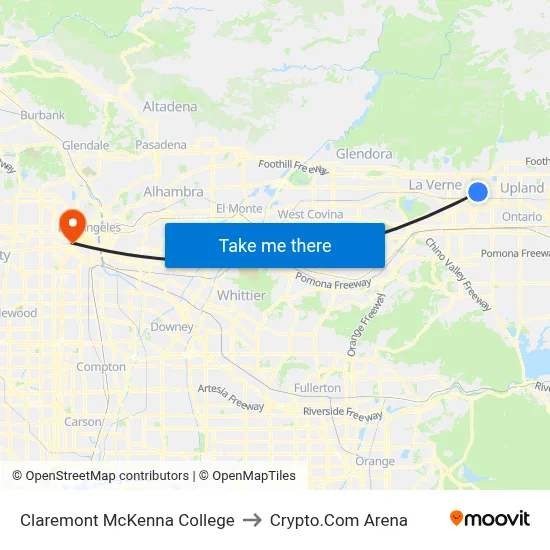 Claremont McKenna College to Crypto.Com Arena map