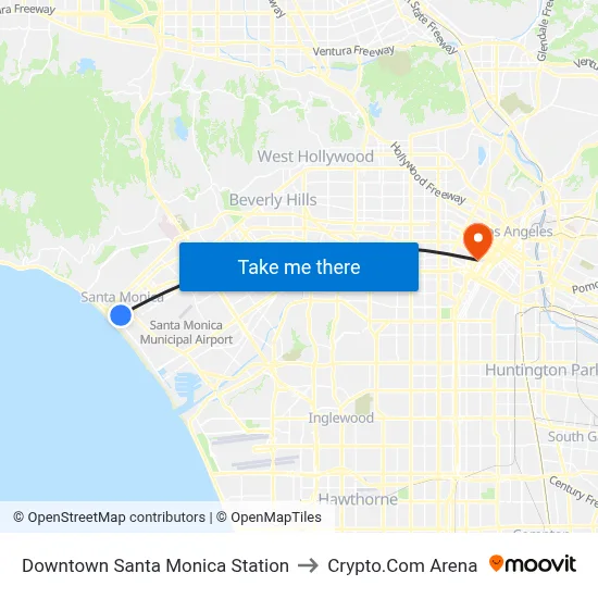 Downtown Santa Monica Station to Crypto.Com Arena map