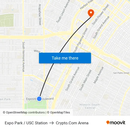Expo Park / USC Station to Crypto.Com Arena map