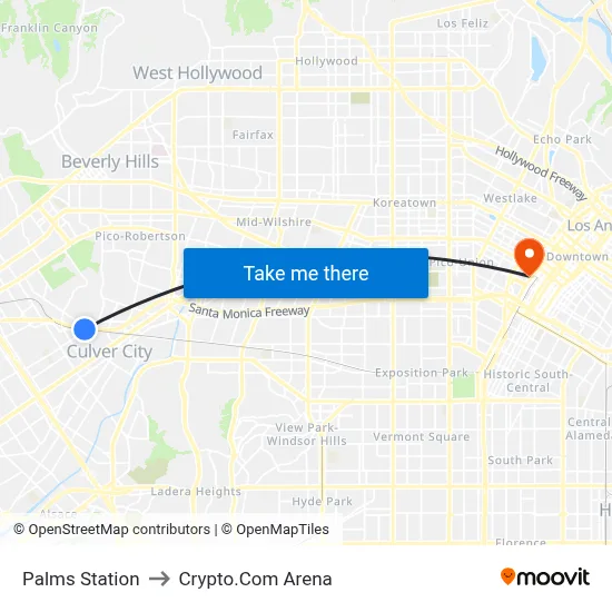 Palms Station to Crypto.Com Arena map