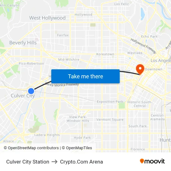 Culver City Station to Crypto.Com Arena map