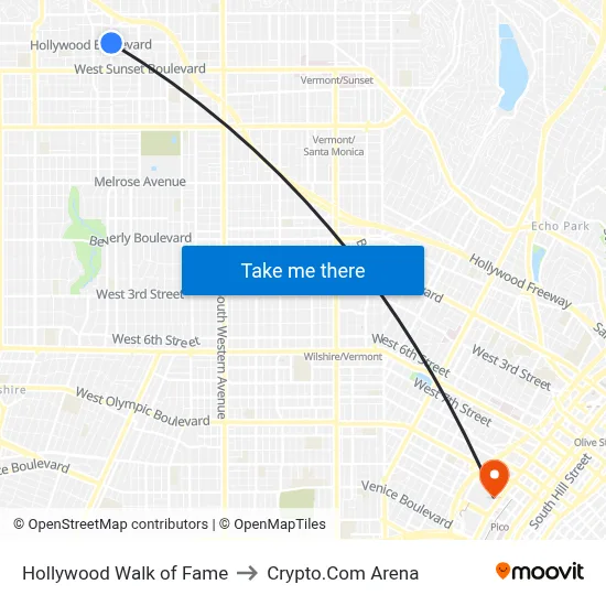 Hollywood Walk of Fame to Crypto.Com Arena map