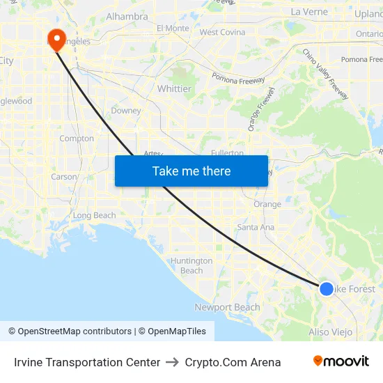 Irvine Transportation Center to Crypto.Com Arena map