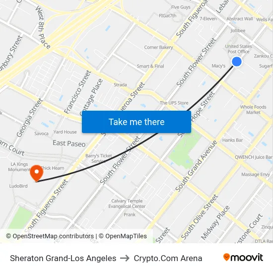 Sheraton Grand-Los Angeles to Crypto.Com Arena map