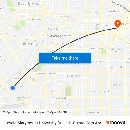 Loyola Marymount University Drive to Crypto.Com Arena map