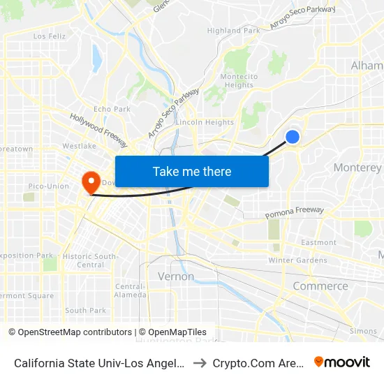 California State Univ-Los Angeles to Crypto.Com Arena map