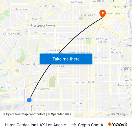 Hilton Garden Inn LAX Los Angeles Airport to Crypto.Com Arena map