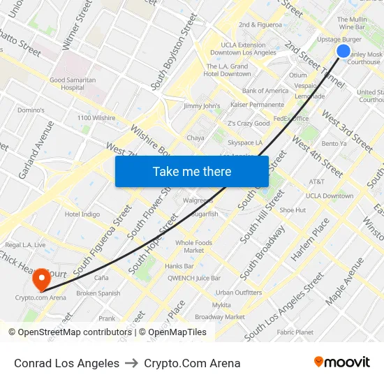 Conrad Los Angeles to Crypto.Com Arena map