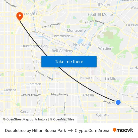 Doubletree by Hilton Buena Park to Crypto.Com Arena map