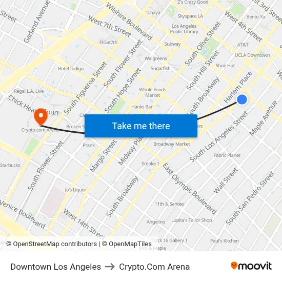 Downtown Los Angeles to Crypto.Com Arena map
