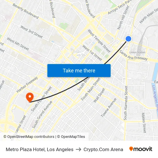 Metro Plaza Hotel, Los Angeles to Crypto.Com Arena map
