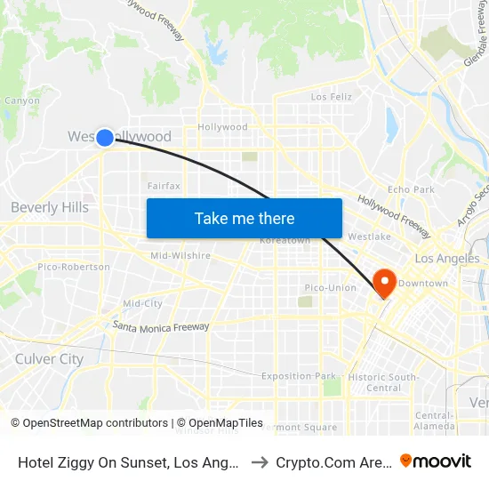 Hotel Ziggy On Sunset, Los Angeles to Crypto.Com Arena map
