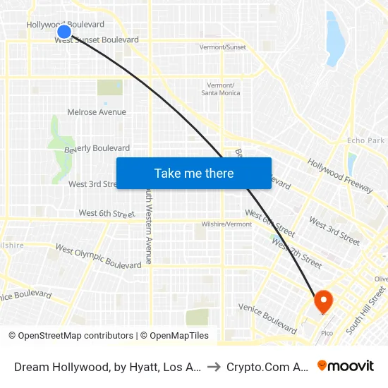 Dream Hollywood, by Hyatt, Los Angeles to Crypto.Com Arena map