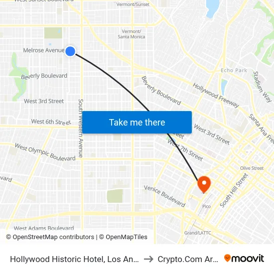 Hollywood Historic Hotel, Los Angeles to Crypto.Com Arena map