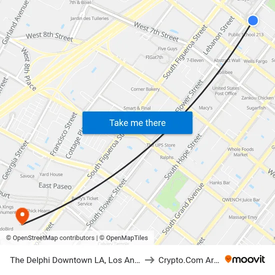 The Delphi Downtown LA, Los Angeles to Crypto.Com Arena map